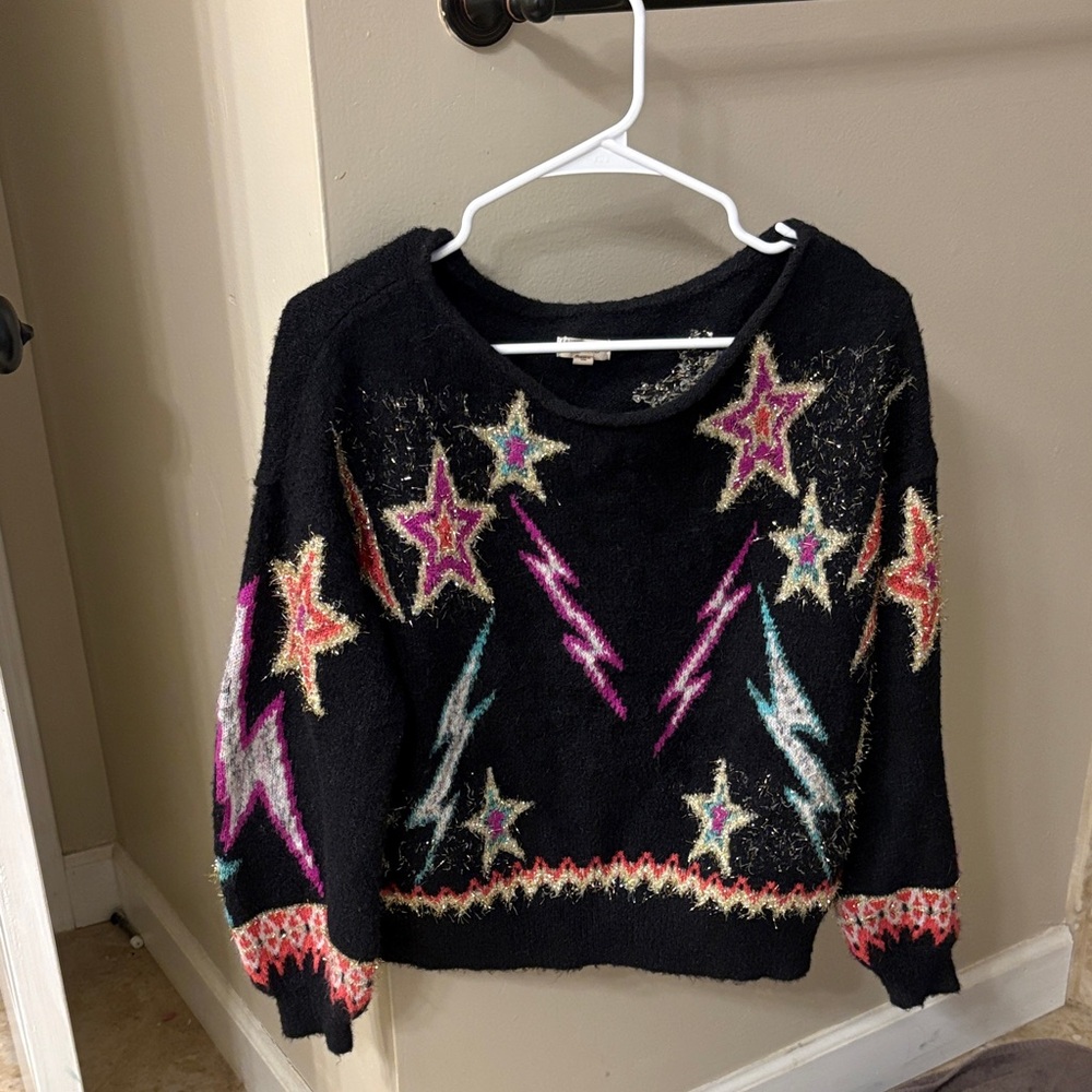Anthropologie Colorful Star and Lightning Pattern Sweater